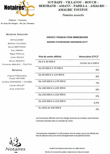 HONORAIRES DE TRANSACTION